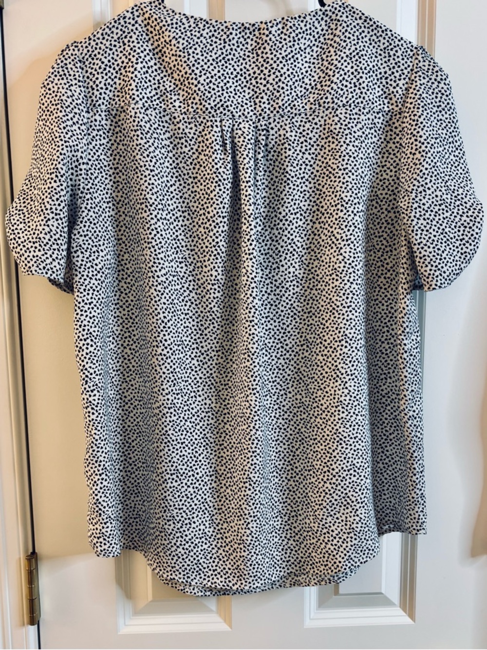 Maison d’Amélie Blouse Top Black White Dot Notch V-Neck Puff Short Sleeve large - Picture 4 of 8